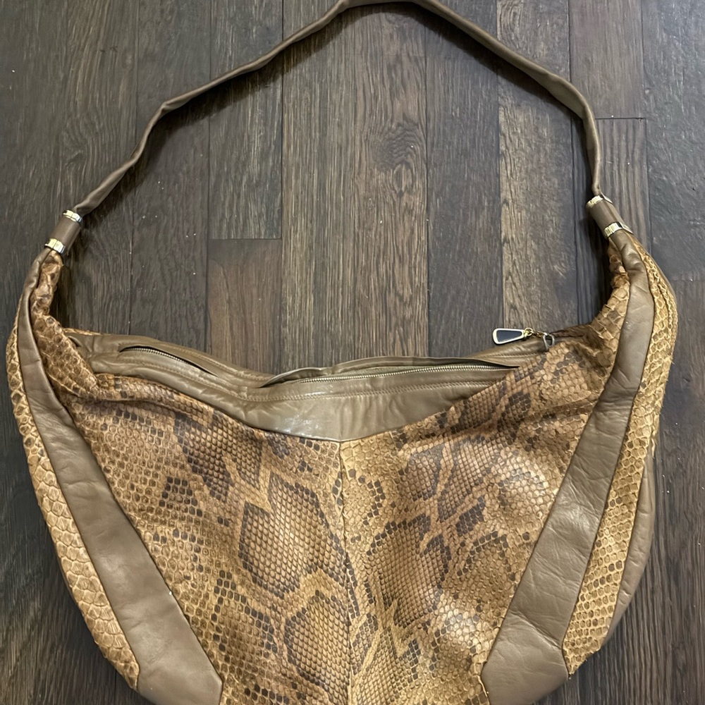 Brown Snake Print Hobo Bag